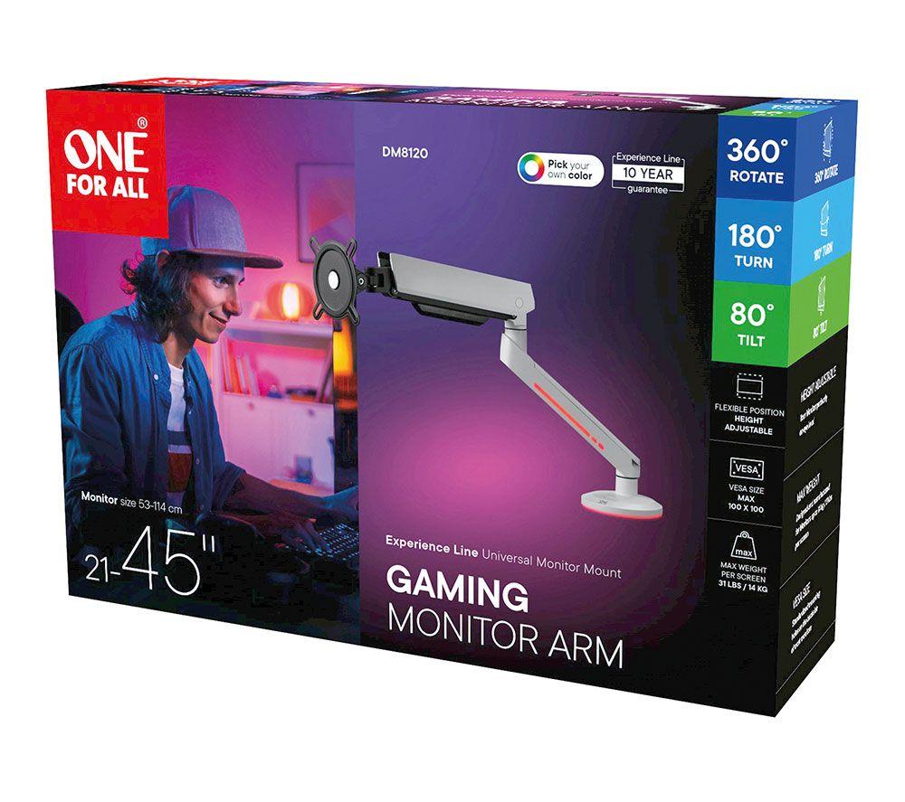 ONE FOR ALL DM8120 Universal Gaming Single Arm 21-45" Monitor Desk Mount - White image number 2 of 2