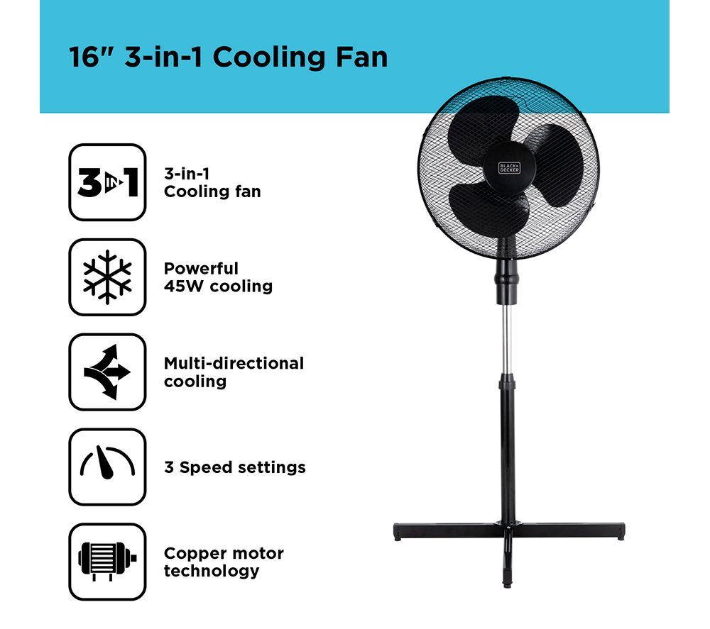 BLACK + DECKER BXFP51005GB 3-in-1 16" Pedestal Fan - Black image number 2 of 7