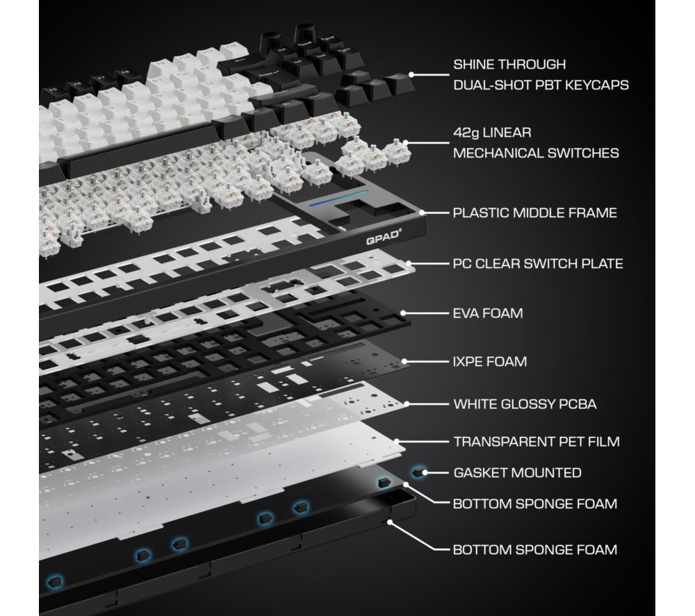 QPAD Loop TKL Mechanical Gaming Keyboard - Black & White image number 11 of 17