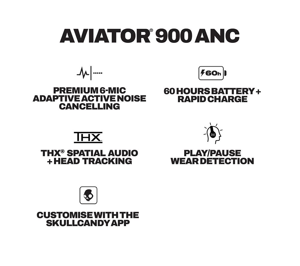 SKULLCANDY Aviator 900 ANC Wireless Bluetooth Noise-Cancelling Headphones - Black image number 10 of 10