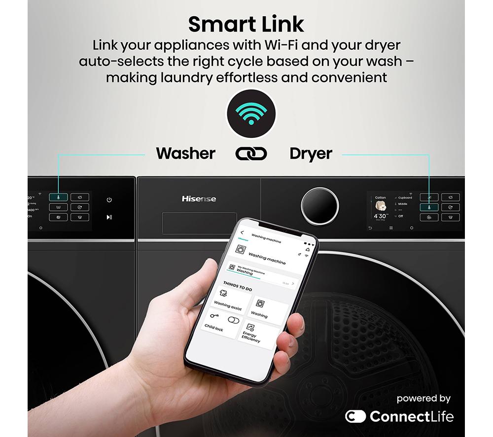 HISENSE 5i Series DH5I104BBAB WiFi-enabled 10 kg Heat Pump Tumble Dryer - Black image number 9 of 25