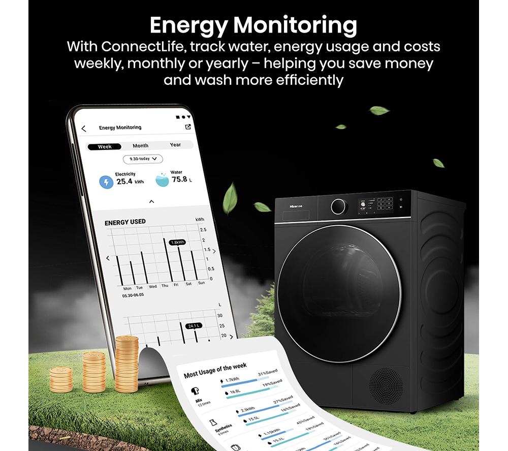 HISENSE 5i Series DH5I104BBAB WiFi-enabled 10 kg Heat Pump Tumble Dryer - Black image number 10 of 25