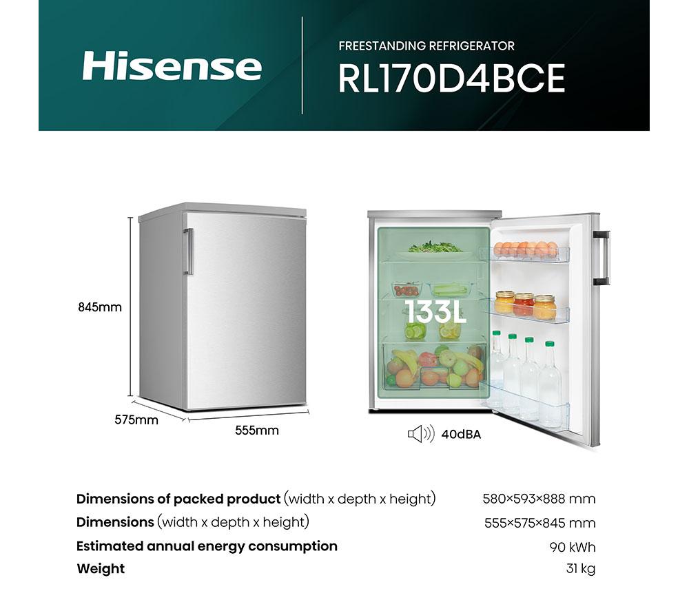 HISENSE RL170D4BCE Undercounter Fridge - Silver image number 10 of 11