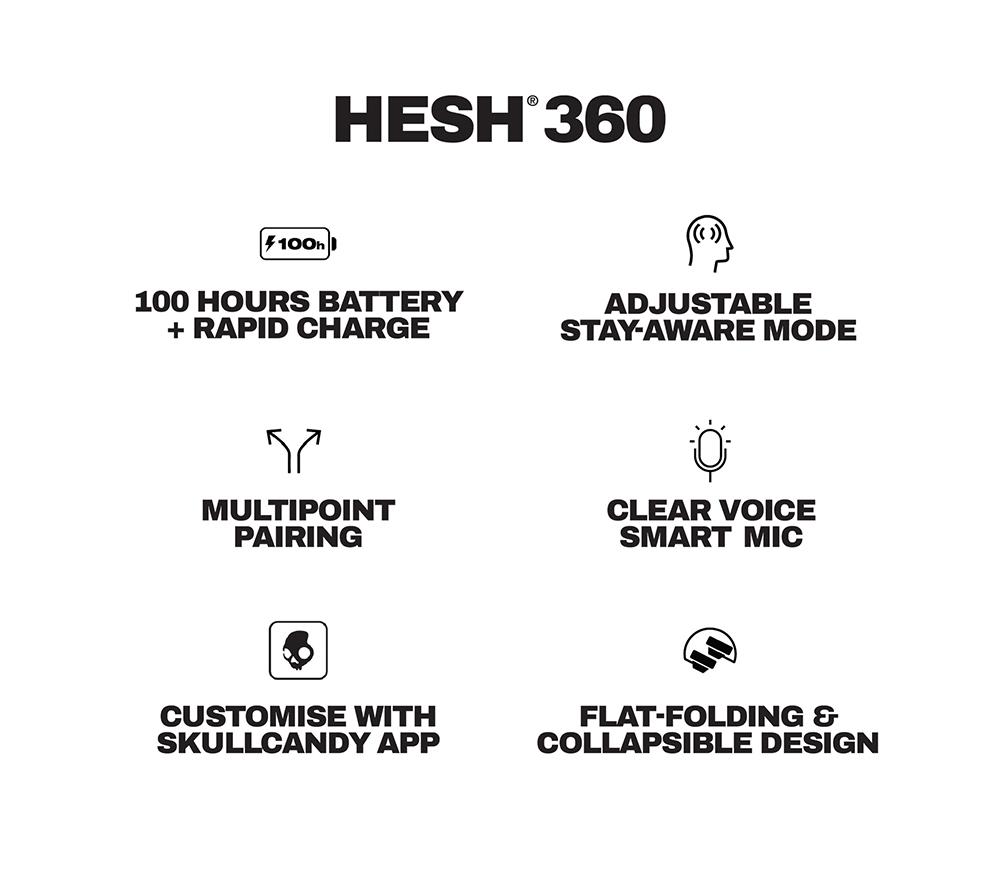 SKULLCANDY Hesh 360 Wireless Bluetooth Headphones - Black image number 11 of 11