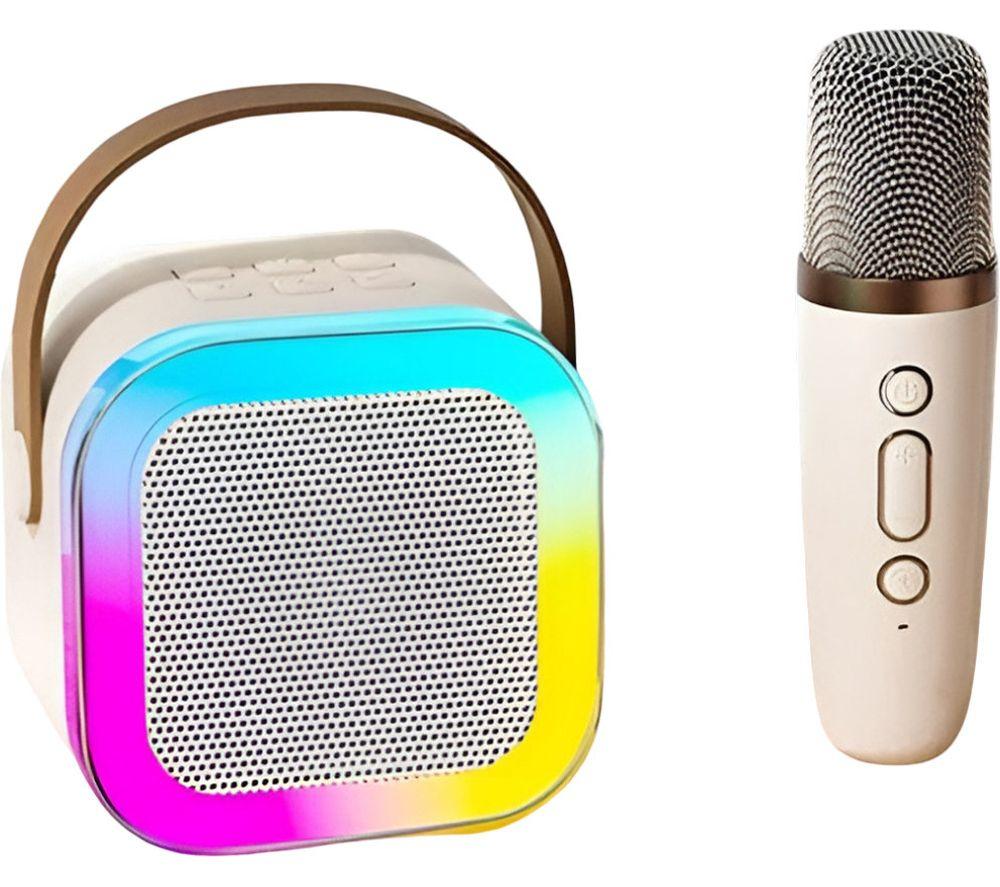 Global Gizmos 54959 Mini Karaoke Machine With Wireless Microphone - White, White