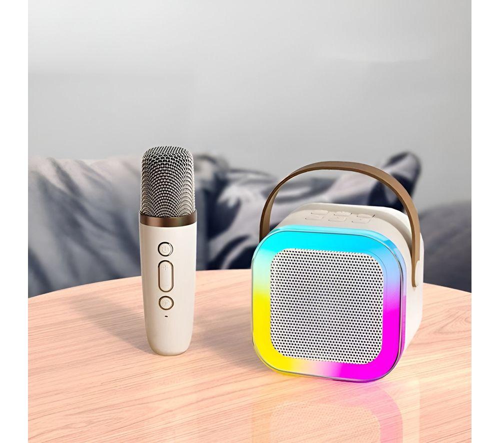 GLOBAL GIZMOS 54959 Mini Karaoke Machine with Wireless Microphone - White image number 2 of 2
