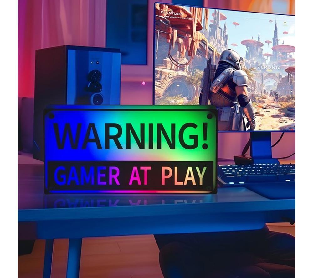 GLOBAL GIZMOS Warning Gamer at Play LED Light - Black & Blue image number 2 of 3