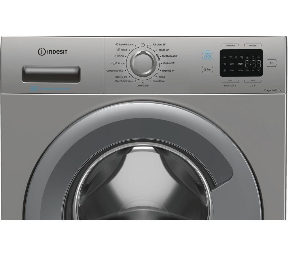 INDESIT Push&Go IP 1046S UK 10 kg 1400 Spin Washing Machine - Silver image number 2 of 7