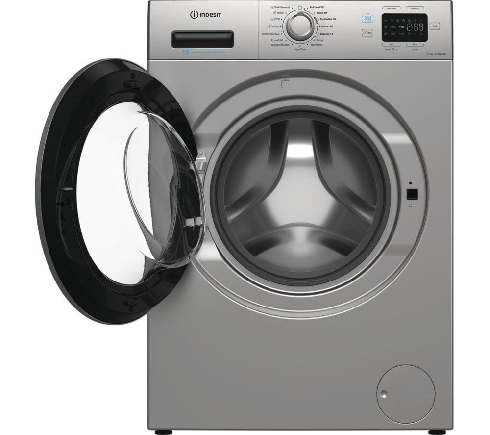 INDESIT Push&Go IP 1046S UK 10 kg 1400 Spin Washing Machine - Silver image number 3 of 7