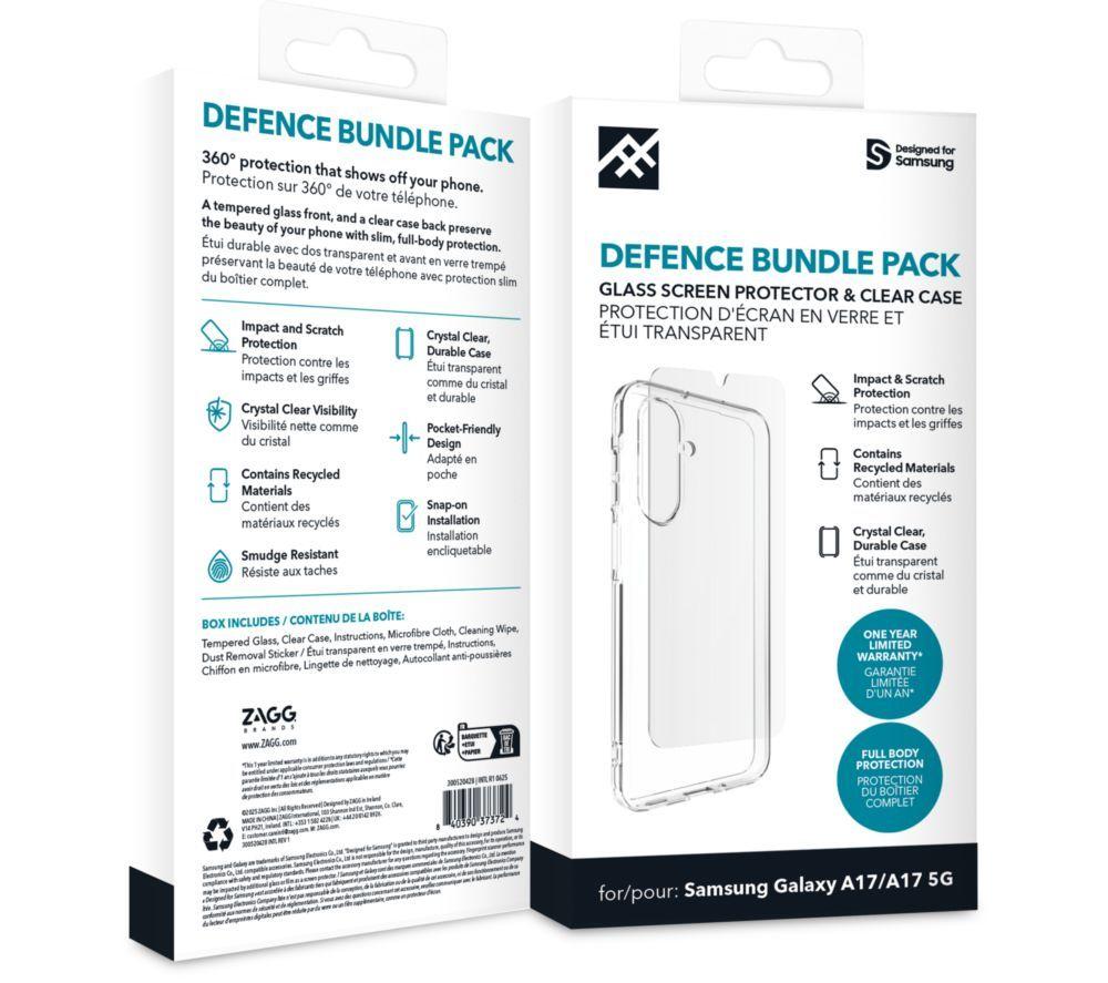 ZAGG Defence Samsung A17 Case & Screen Protector Bundle - Clear