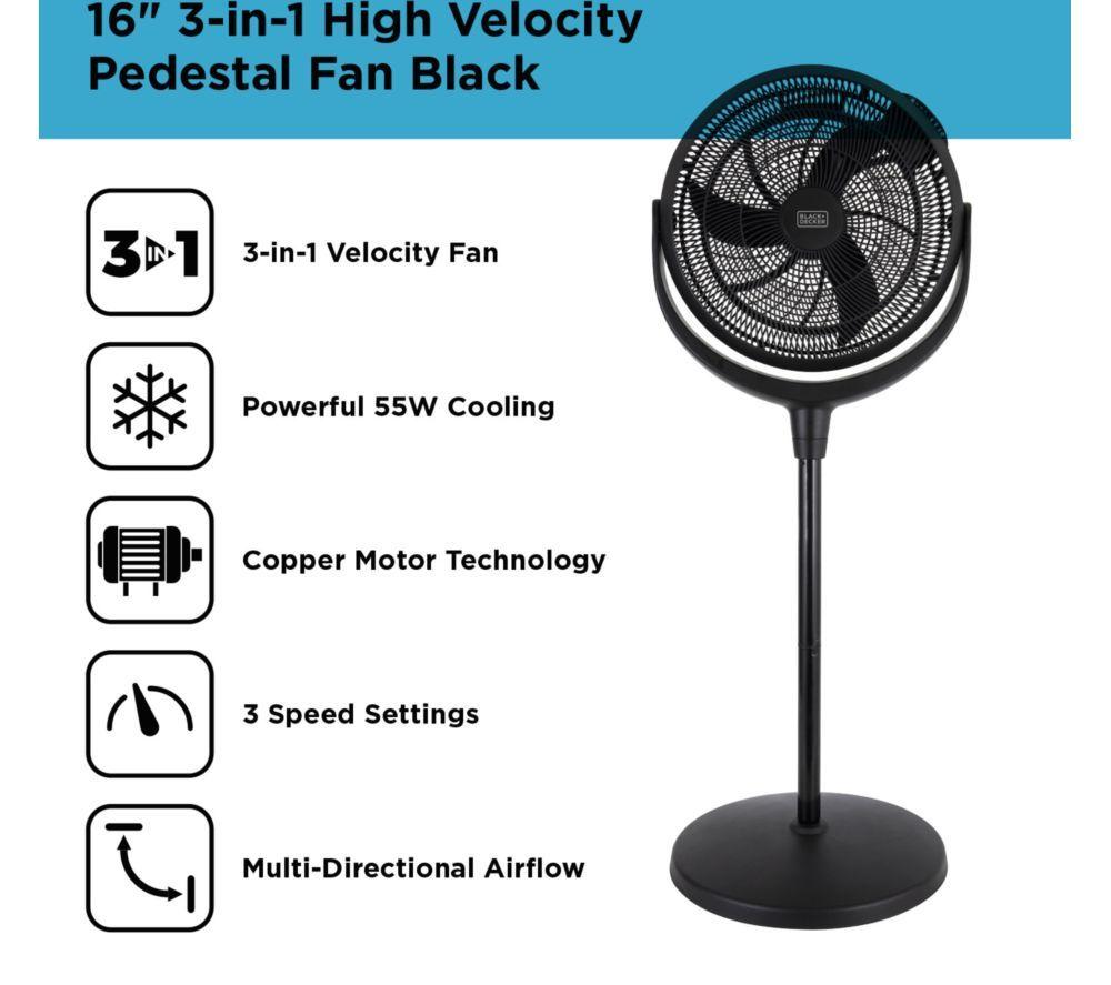 BLACK + DECKER BXFP51001GB 3-in-1 16" Pedestal Fan - Black image number 2 of 4