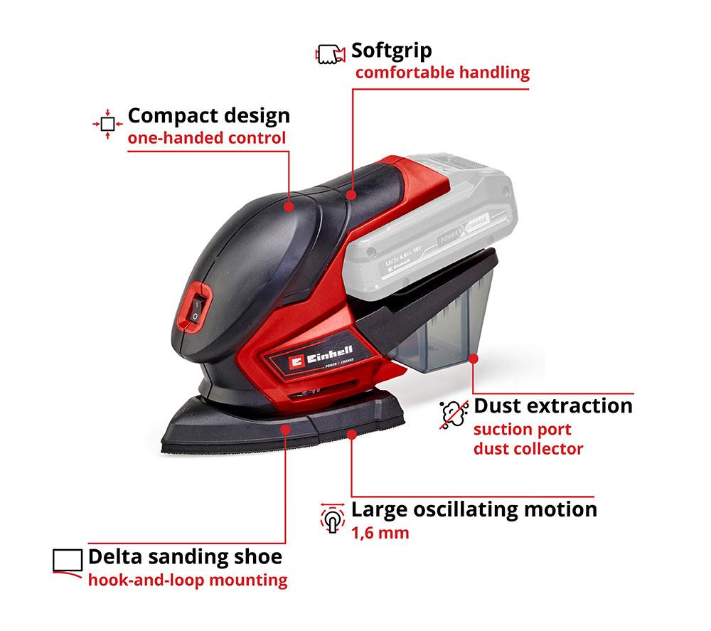 EINHELL TE-OS 18/150 Li Cordless Multiple Sander - Black & Red image number 15 of 15