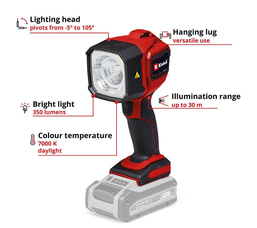 EINHELL TC-CL 18/350 Li Solo Cordless Light - Black & Red image number 9 of 9