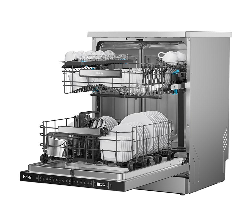 HAIER XF 4A4M0X-80 Full-size WiFi-enabled Dishwasher - Silver image number 3 of 16