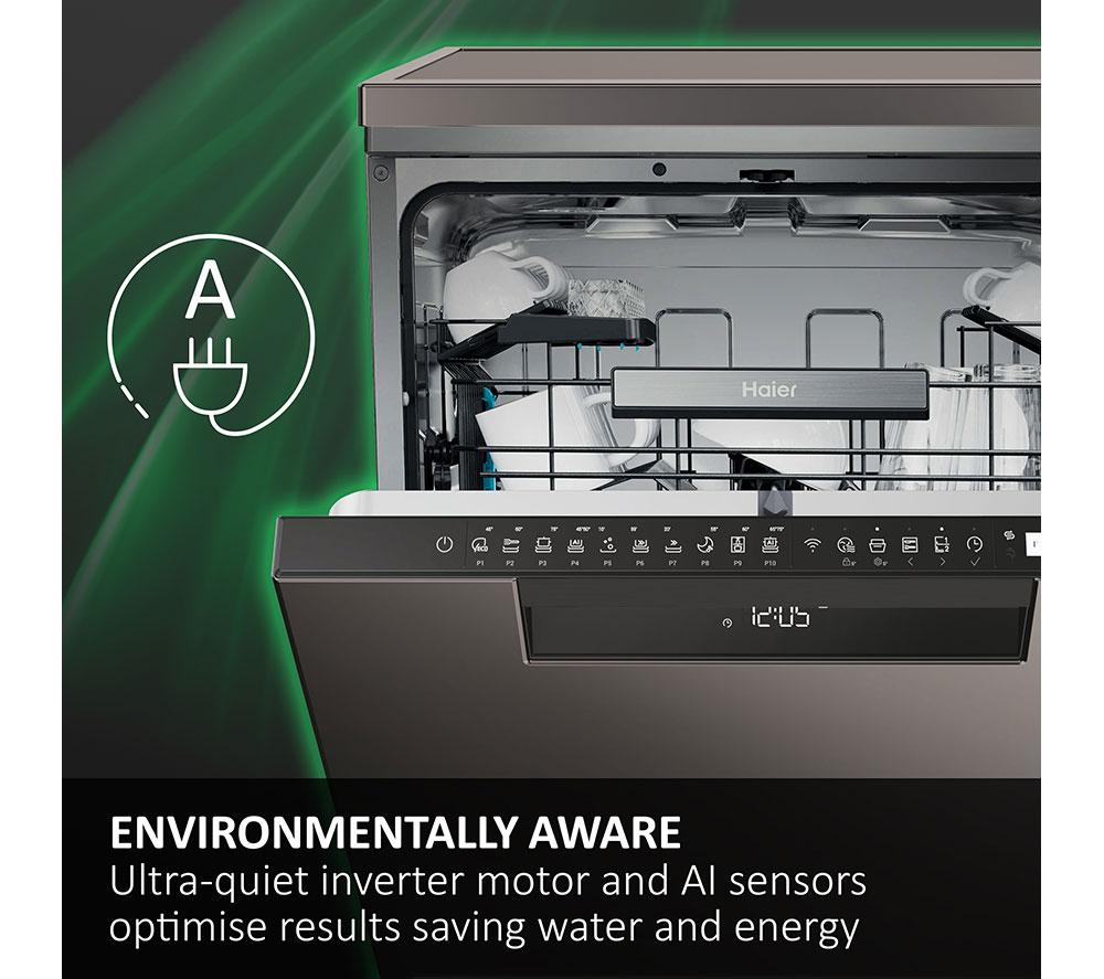 HAIER XF 4A4M0X-80 Full-size WiFi-enabled Dishwasher - Silver image number 13 of 16