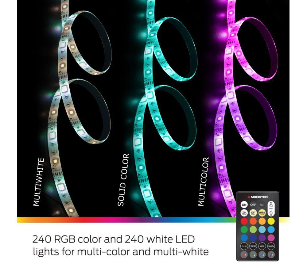 MONSTER Basics Sound Reactive RGB+W LED Light Strip - 5 m / 16.4 ft, Pack of 2 image number 3 of 5