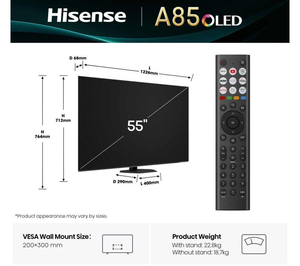 HISENSE A85Q 55" OLED 4K Smart AI TV with Freely - 55A85QTUK image number 18 of 21