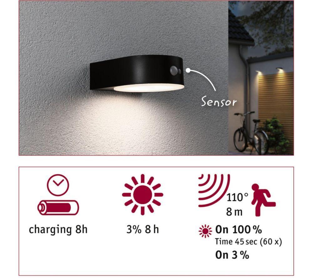 PAULMANN Solar Outdoor LED Wall Light with Motion Sensor - Black image number 5 of 7