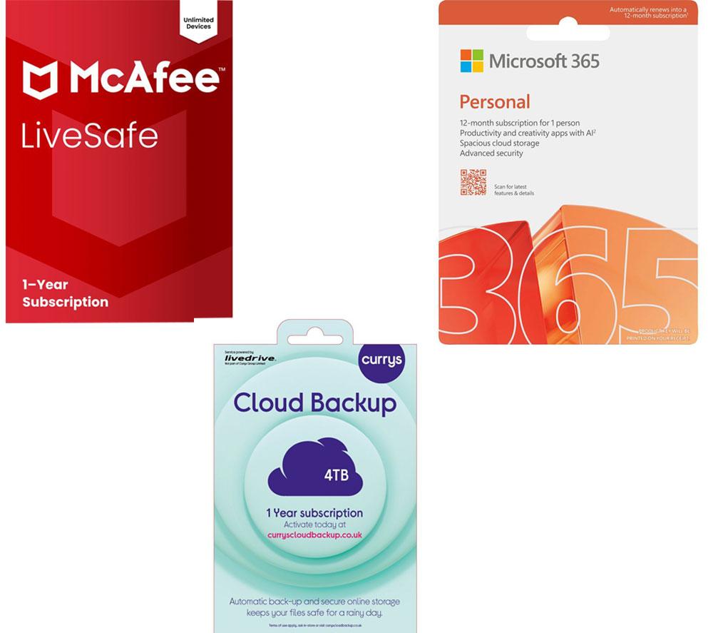 Microsoft 365 Personal (Automatic Renewal, 1 User), Cloud Backup (4 Tb) & Livesafe With New Scam Detector Bundle - 1 Year