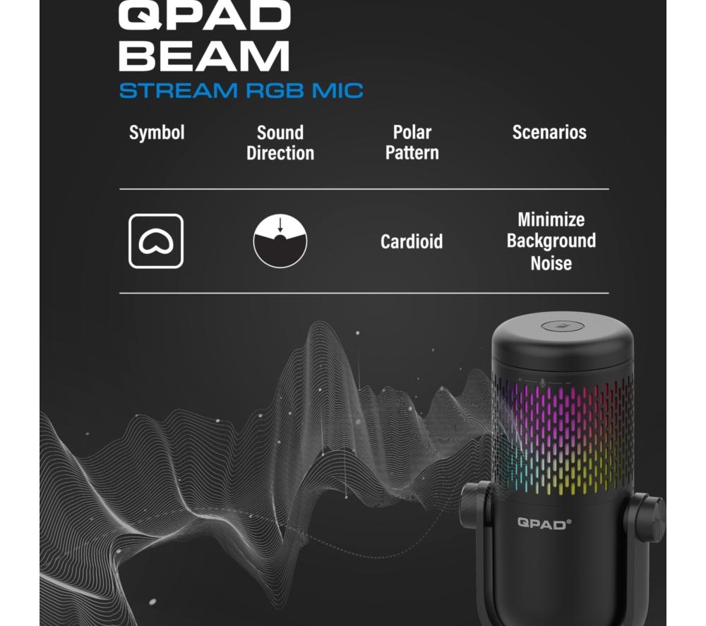 QPAD Beam Stream RGB Microphone - Black image number 5 of 8