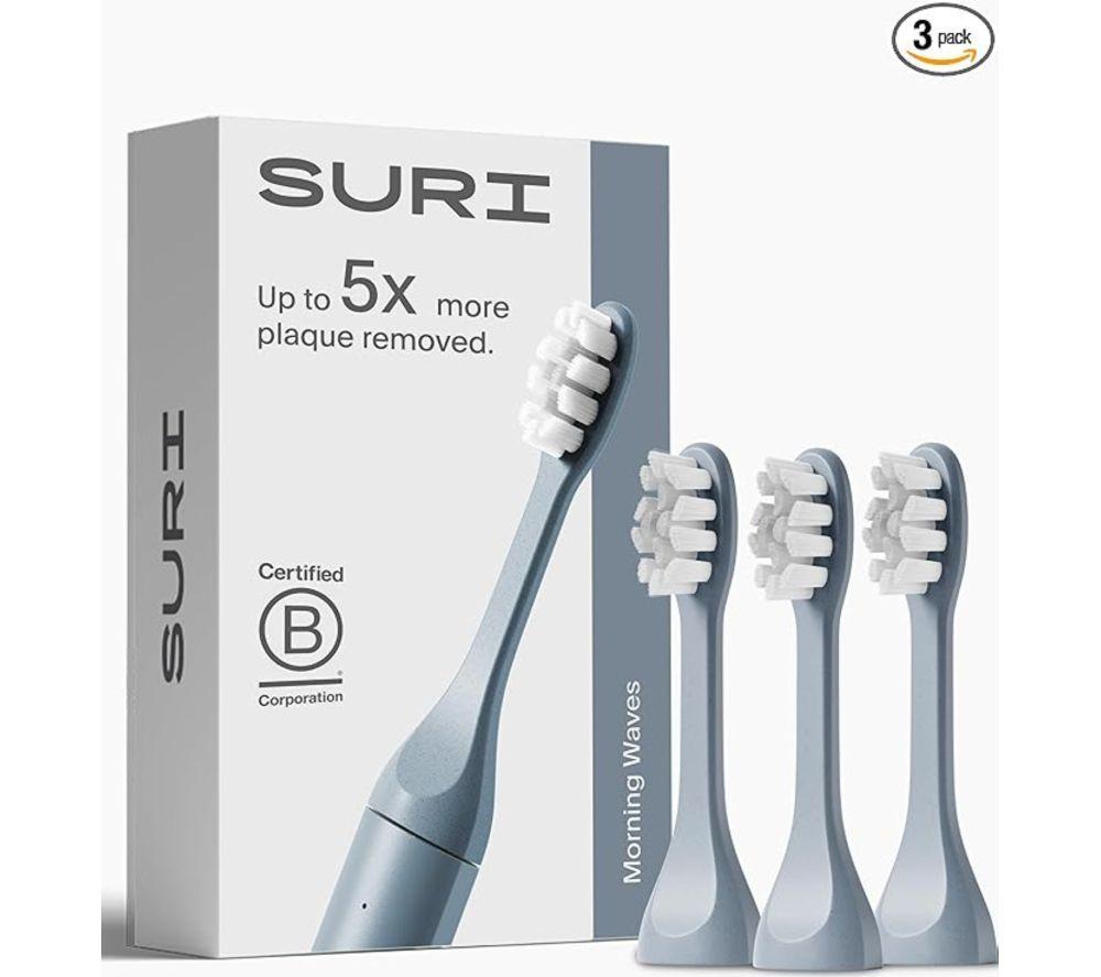 SURI Sonic Replacement Toothbrush Head &ndash; Blue, Pack of 3 image number 2 of 12