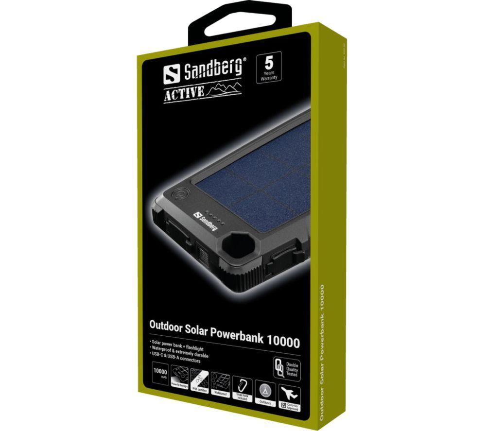 SANDBERG 10000 mAh Portable Solar Power Bank - Blue & Black image number 2 of 2