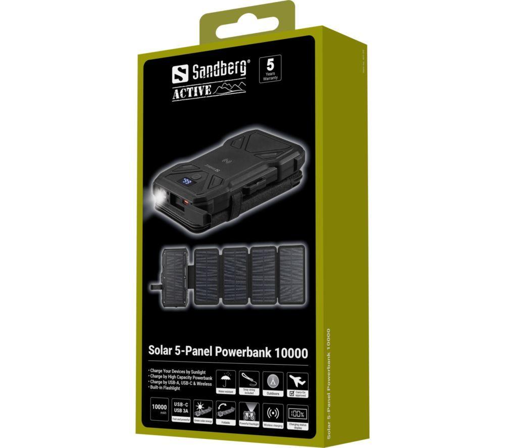 SANDBERG 10000 mAh Portable 5-Panel Solar Power Bank - Black image number 4 of 10