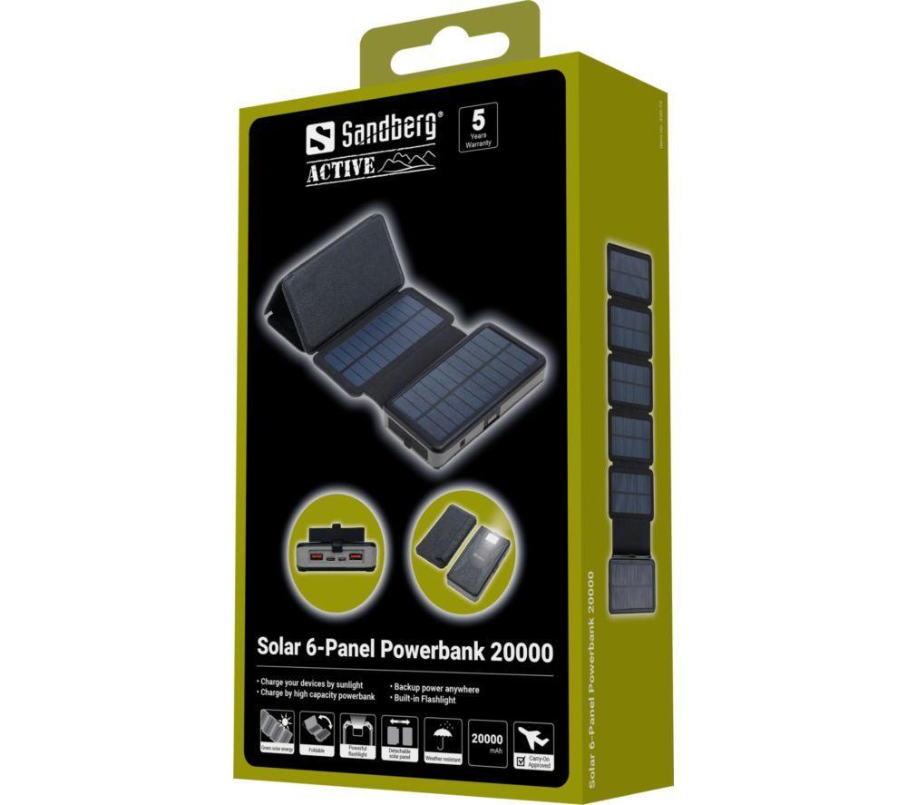 SANDBERG 20000 mAh Portable 6-Panel Solar Power Bank - Black