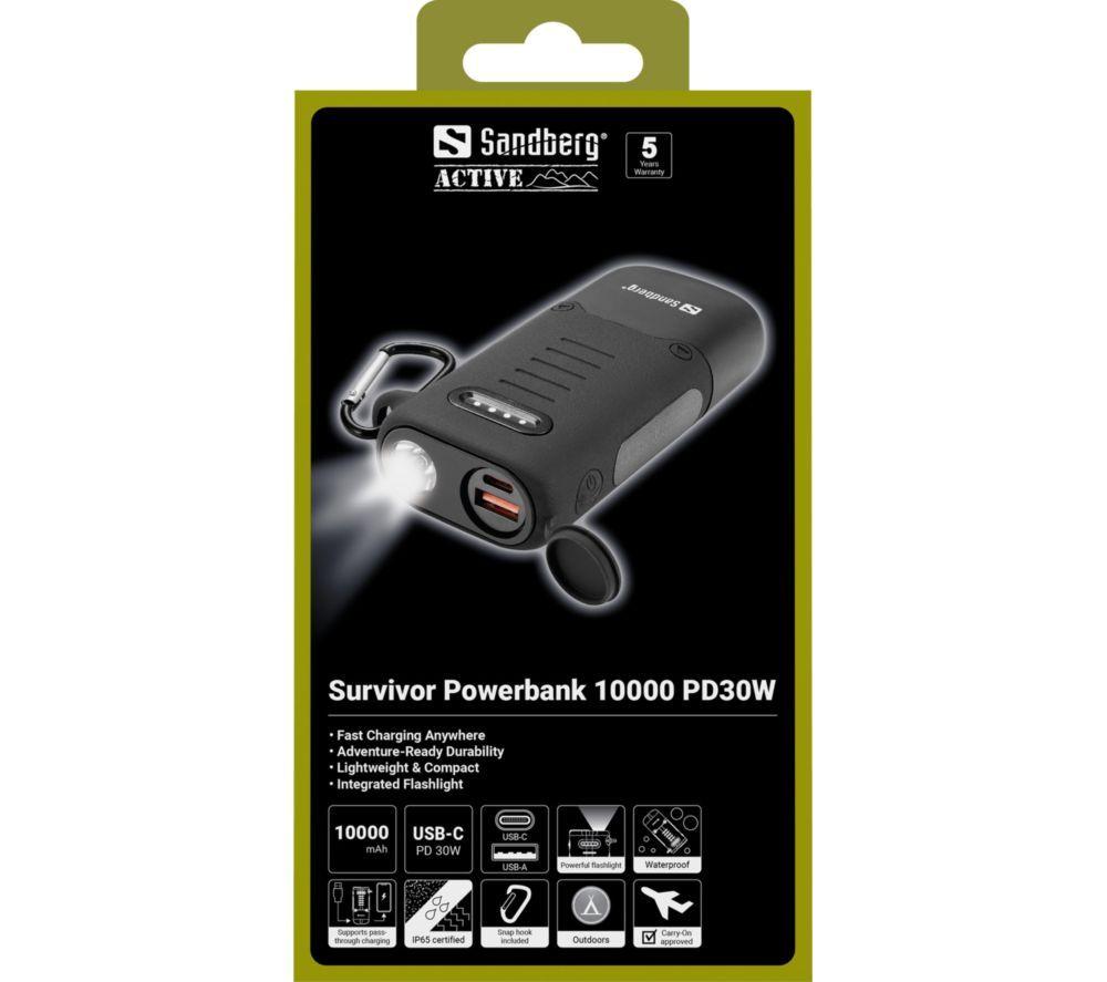 SANDBERG 10000 mAh Portable Survivor Power Bank - Black