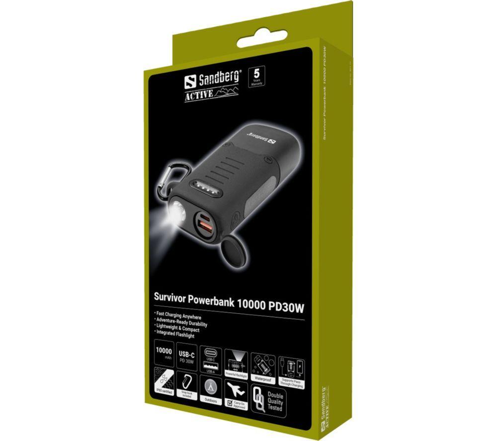 SANDBERG 10000 mAh Portable Survivor Power Bank - Black image number 2 of 4