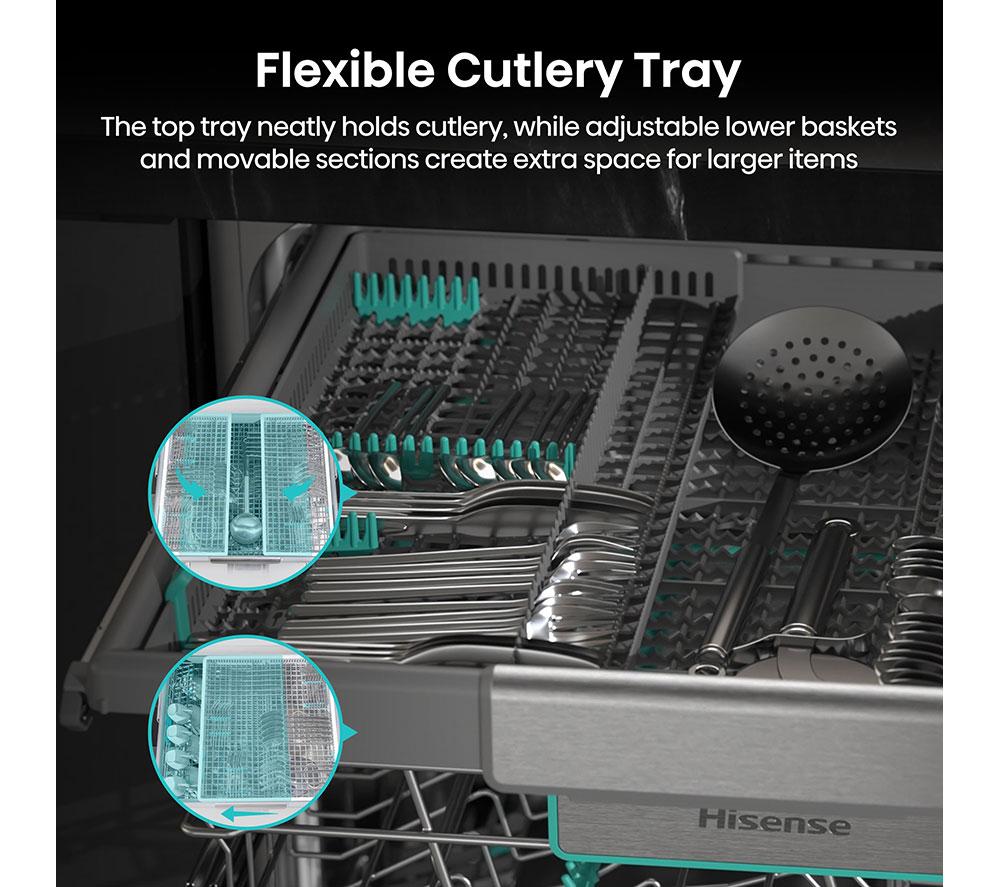 HISENSE Auto Dose HS693A90XADUK Full-size WiFi-enabled Dishwasher - Stainless Steel image number 18 of 25