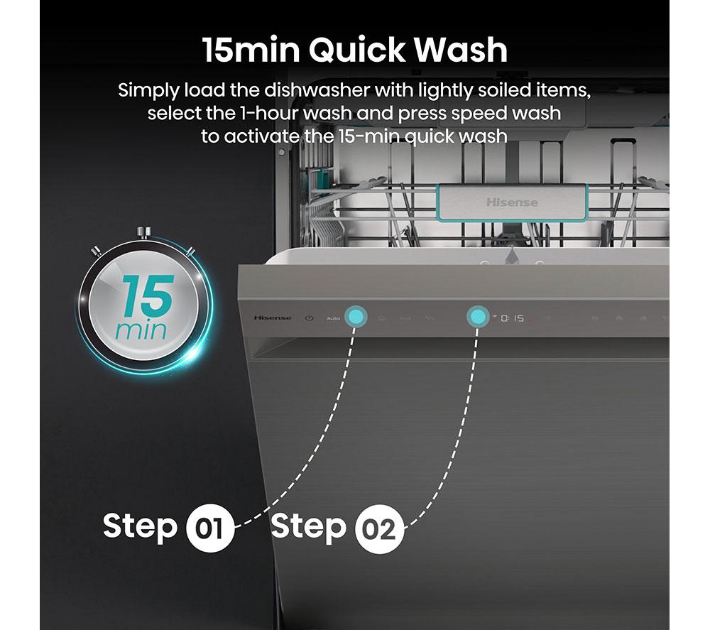 HISENSE Auto Dose HS693A90XADUK Full-size WiFi-enabled Dishwasher - Stainless Steel image number 19 of 25