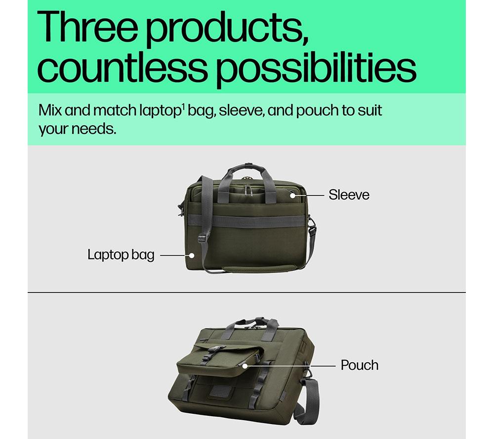 HP Modular 15.6" Laptop Bag - Grey & Green image number 6 of 11
