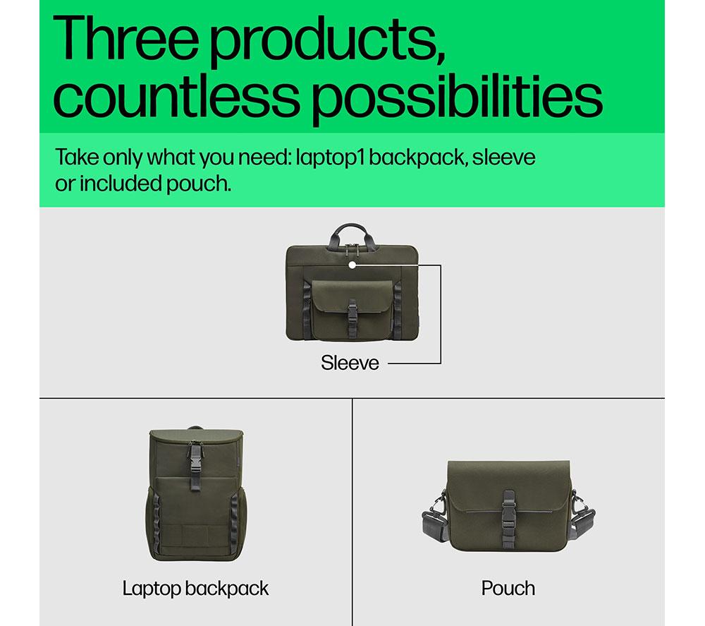HP Modular 15.6" Laptop Backpack - Grey & Green image number 10 of 10