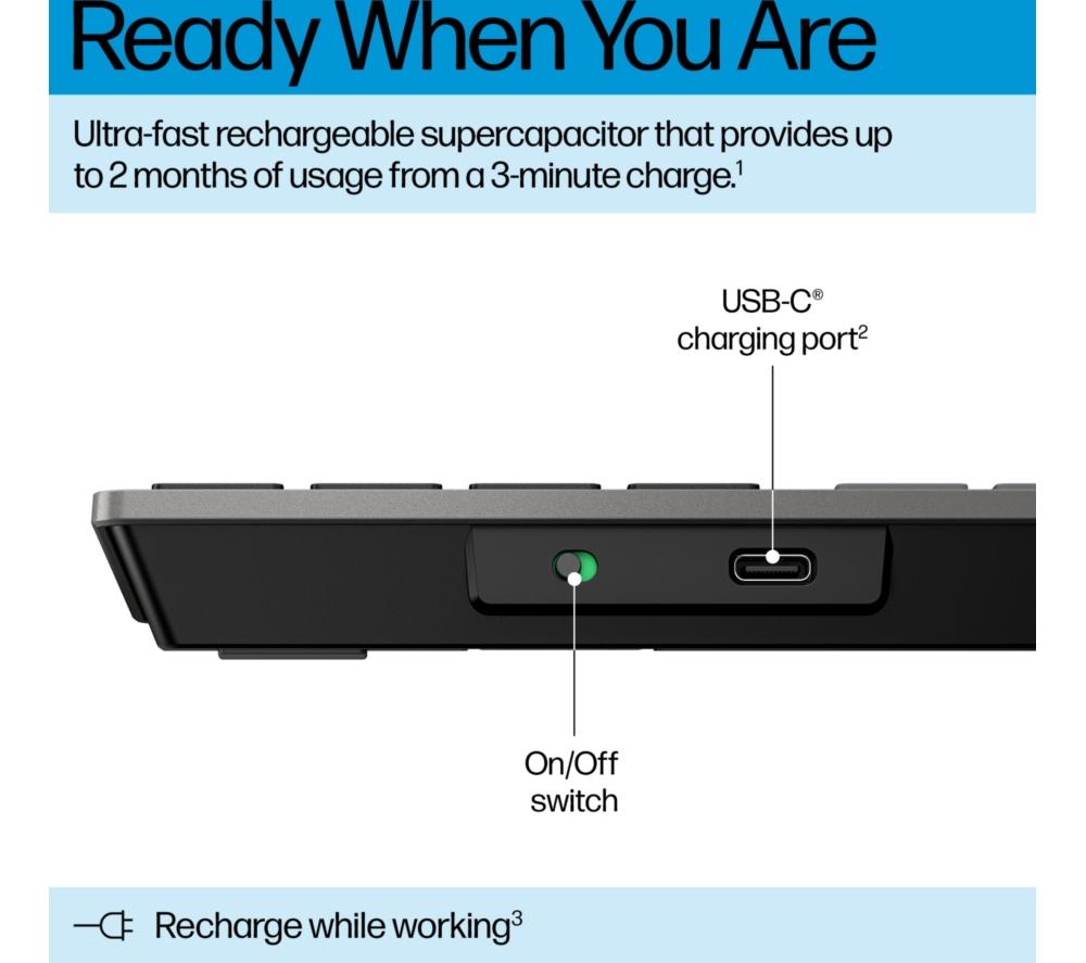 HP 720 Multi-Device Ultra-Fast Rechargeable Wireless Keyboard - Nightfall Black image number 6 of 9