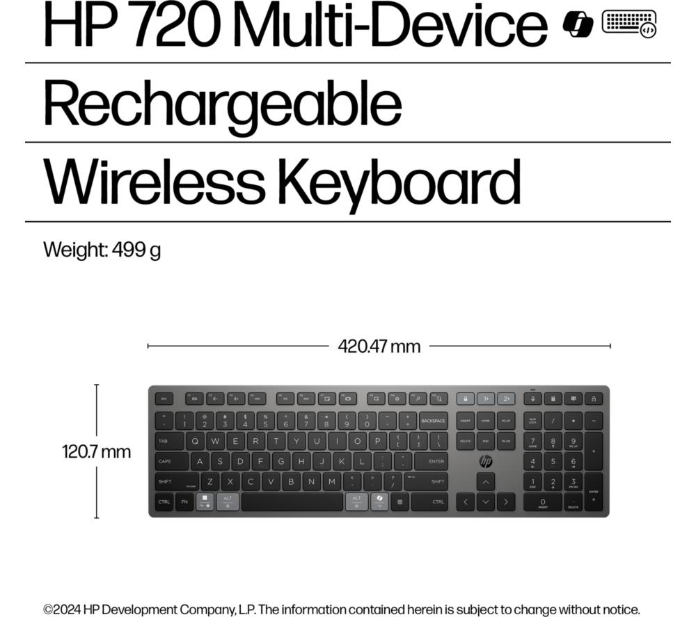 HP 720 Multi-Device Ultra-Fast Rechargeable Wireless Keyboard - Nightfall Black image number 9 of 9