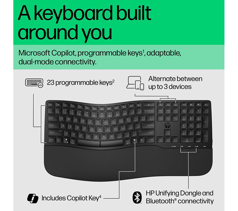HP 680 Comfort Dual-Mode Wireless Keyboard - Black image number 4 of 9