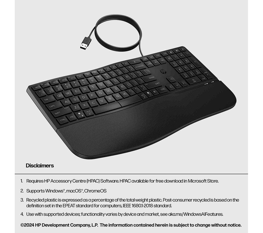 HP Comfort Wired Ergonomic Keyboard - Black image number 6 of 11
