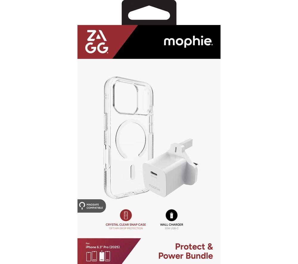 ZAGG Crystal Palace Snap iPhone 17 Pro Clear Case & Mophie 30 W USB Type-C Wall Charger Bundle image number 2 of 3