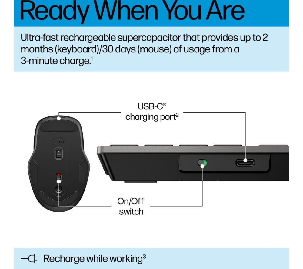HP 720 Multi-Device Ultra-Fast Rechargeable Wireless Keyboard & Mouse Set - Black image number 5 of 6