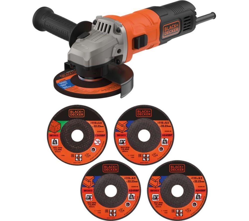 BLACK + DECKER BEG010A5-GB 710 W 115 mm Small Angle Grinder & Discs - Orange & Black
