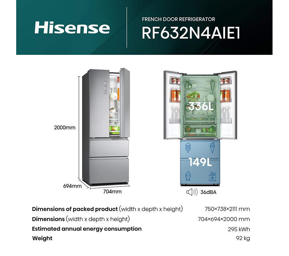 HISENSE PureFlat RF632N4AIE1 Fridge Freezer - Stainless Steel image number 10 of 11