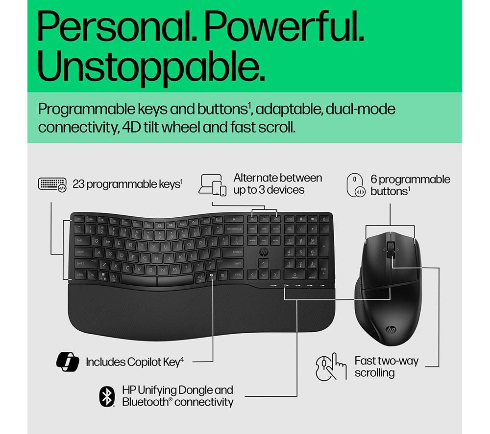 HP 680 Comfort Dual-Mode Wireless Keyboard & Mouse Set - Black image number 2 of 11