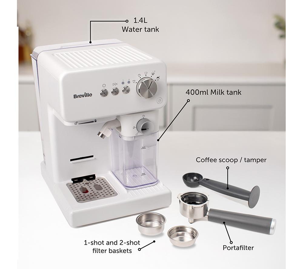 BREVILLE Prima Latte VCF190 Coffee Machine - White image number 7 of 8