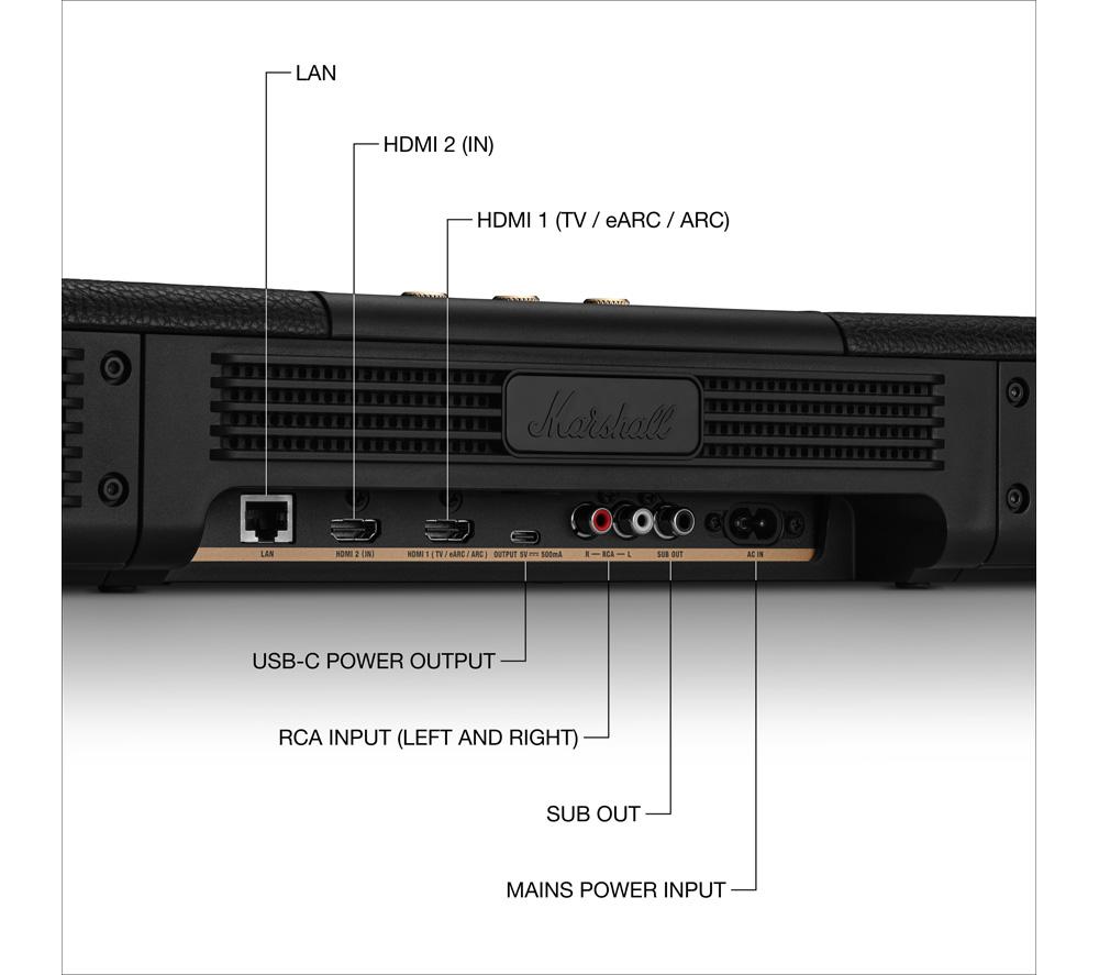 MARSHALL Heston 120 5.1.2 All-in-One Sound Bar - Black image number 7 of 10