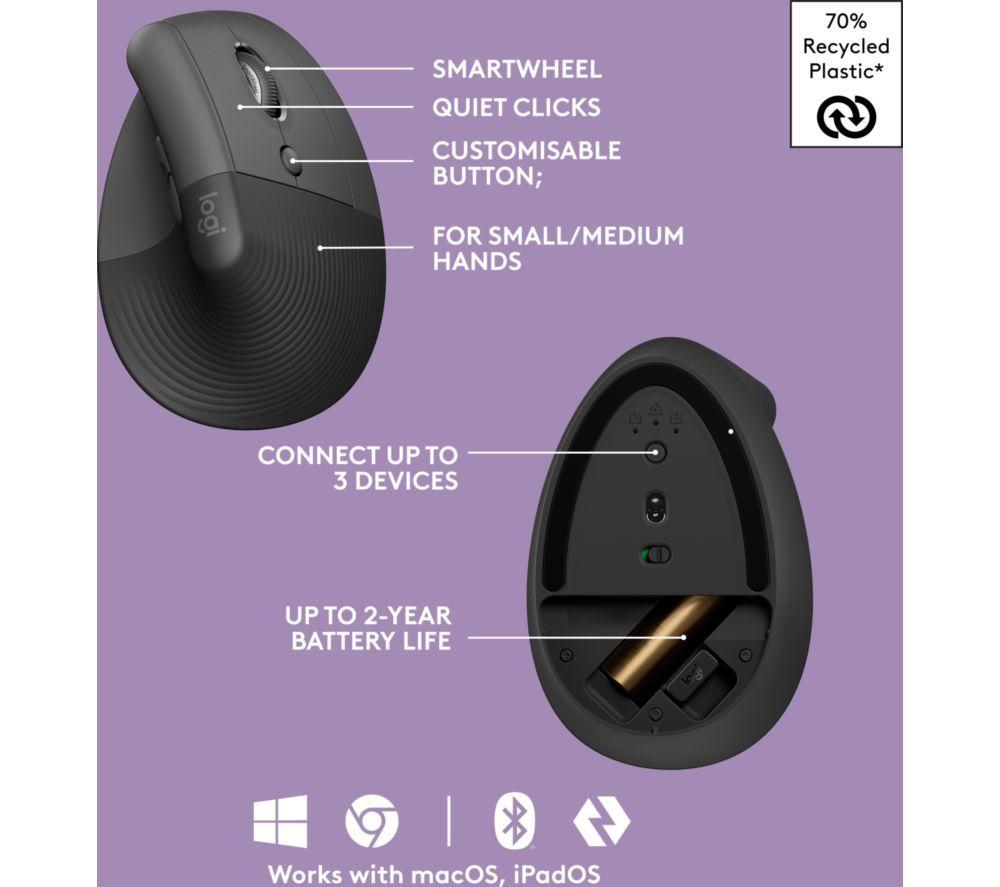LOGITECH Wave Keys Wireless Keyboard & Lift Mouse Set - Graphite image number 3 of 5