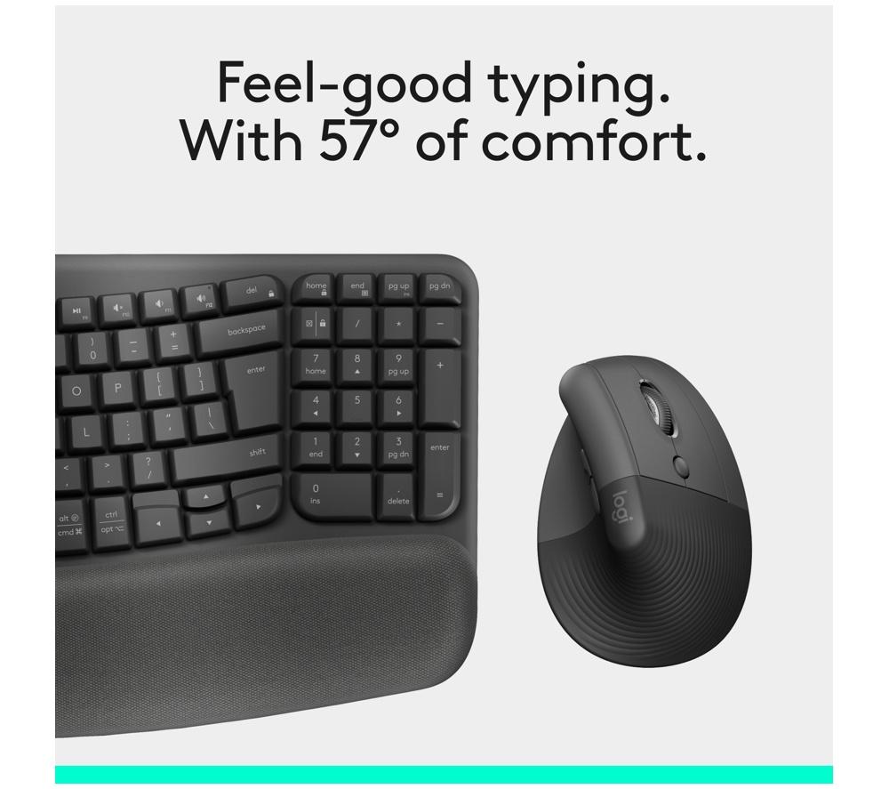 LOGITECH Wave Keys Wireless Keyboard & Lift Mouse Set - Graphite image number 9 of 11