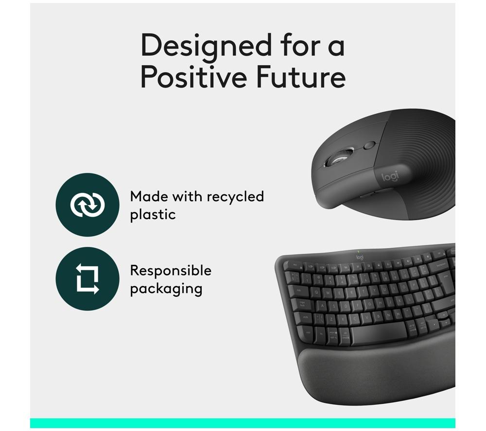 LOGITECH Wave Keys Wireless Keyboard & Lift Mouse Set - Graphite image number 10 of 11