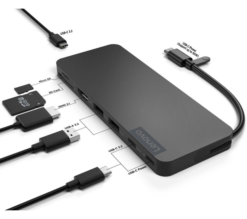 LENOVO Slim 8-port USB Type-C Connection Hub - Black image number 2 of 7