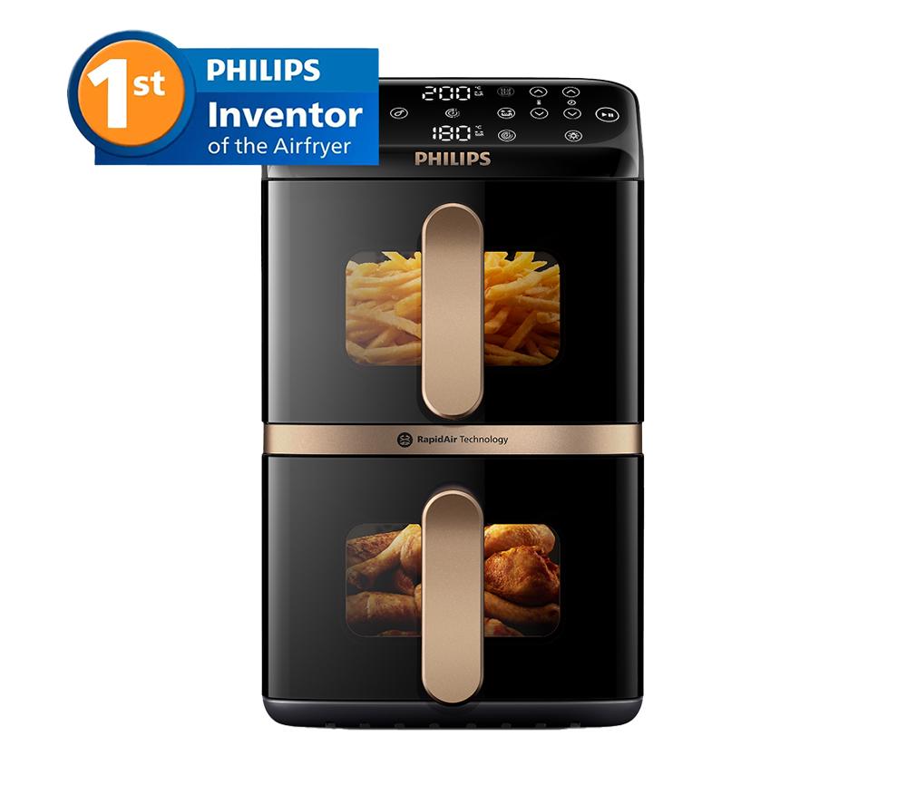 Philips 4000 Series Na462/79 Stacked Dual Basket Air Fryer - Black & Gold, Black,Brown,Gold